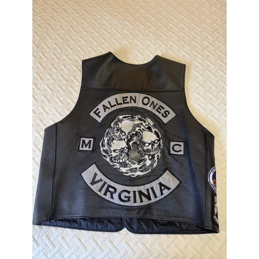 XXL Harley Davidson Leather Vest US Combat Veteran Navy POW Virginia Skull - Picture 15 of 16